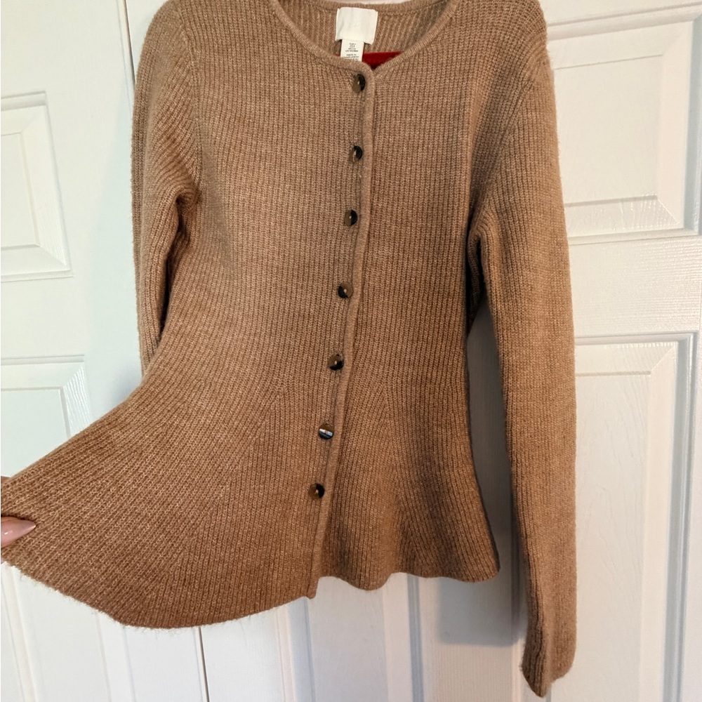 H&M Tan Ribbed Button-Front Sweater Cardigan